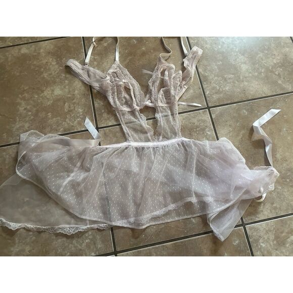 Victoria Secret M Maid Apron Lingerie Dress Tulle Light Pink - Picture 1 of 4